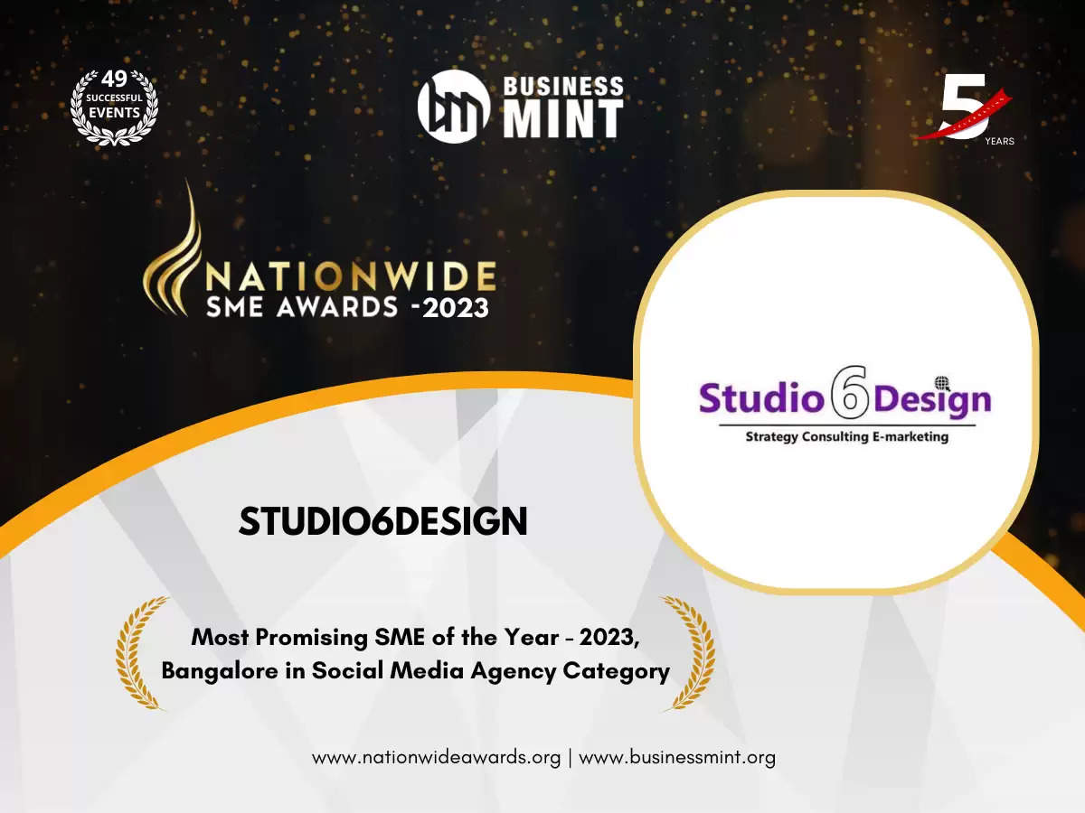Studio6design Has been Recognized As Most Promising SME of the Year - 2023, Bangalore in Social Media Agency Category by Business Mint