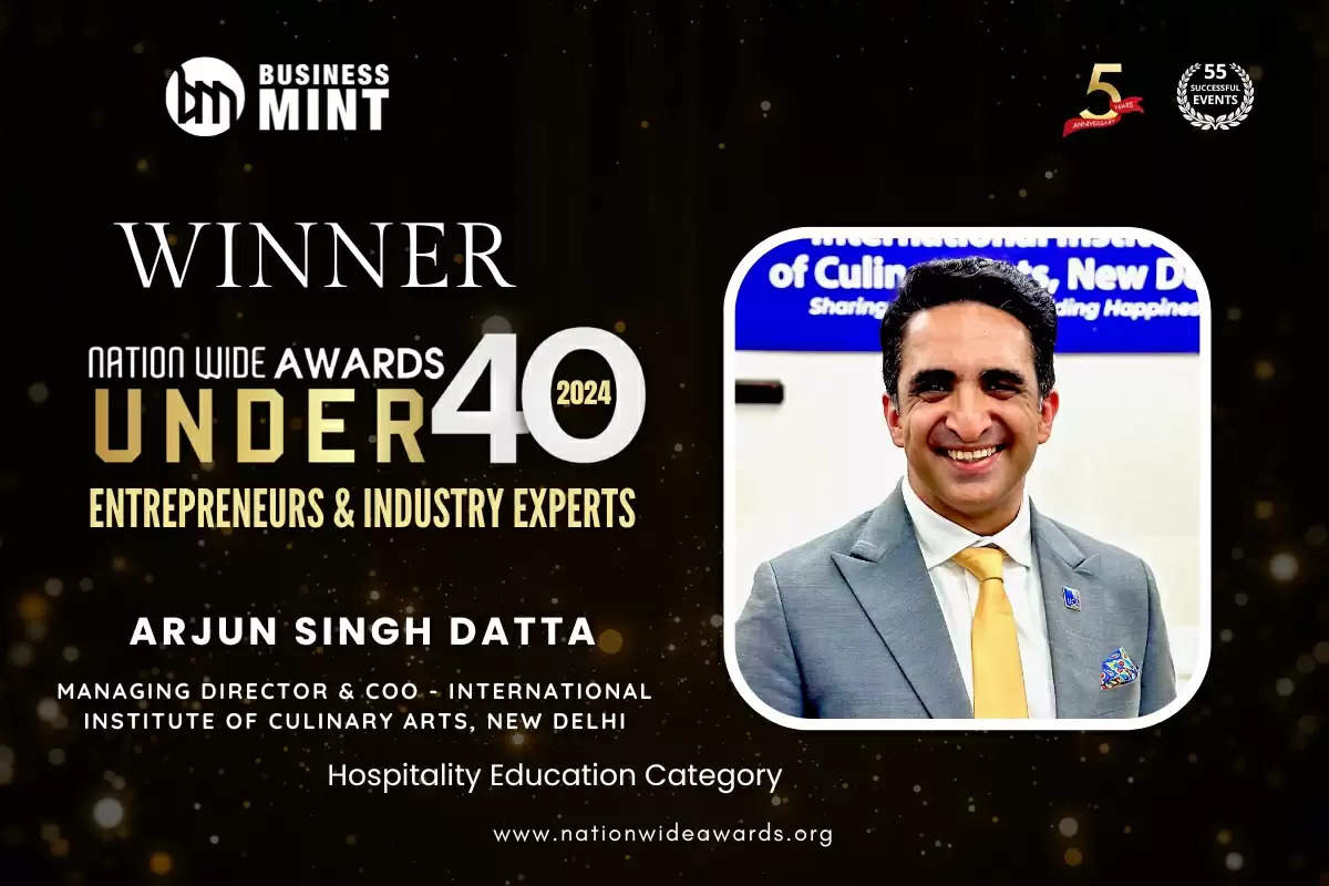 Arjun Singh Datta, Managing Director & COO - International Institute of Culinary Arts, New Delhi has been recognized as Nationwide Awards Under 40 Entrepreneurs & Industry Experts - 2024 in Hospitality Education Category